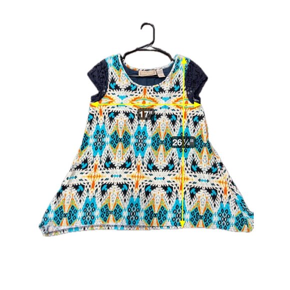 Colorful Life Style Womens Top With Lace Sleeves & Geometric Print S - Picture 7 of 9